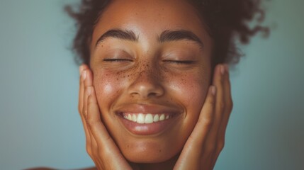 The woman with joyful smile