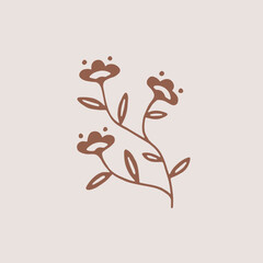 Vector illustration of flower in simple hand drawn and linocut style. Simple contour vector illustration for cosmetics, postcard and pattern.