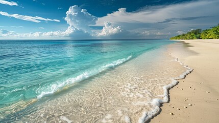 beautiful beach with crystal-clear waters and pristine sand, free of any plastic bags or waste, emphasizing a plastic-free shoreline