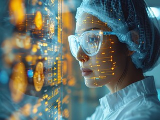 Expert Healthcare Worker Conducting Ultrasound with Educational Fetal Development Diagrams in Background