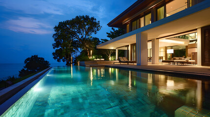 Obraz premium Clear pool villa leisure area at night