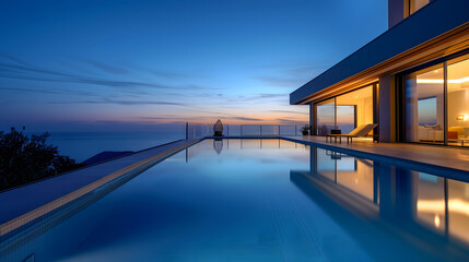 Clear pool villa leisure area at night
