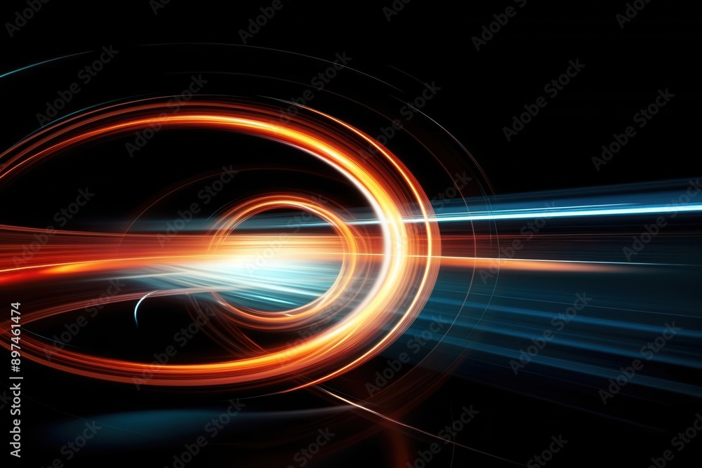 Poster dynamic swirl of vibrant light trails against a dark backdrop, illustrating energy and movement in a