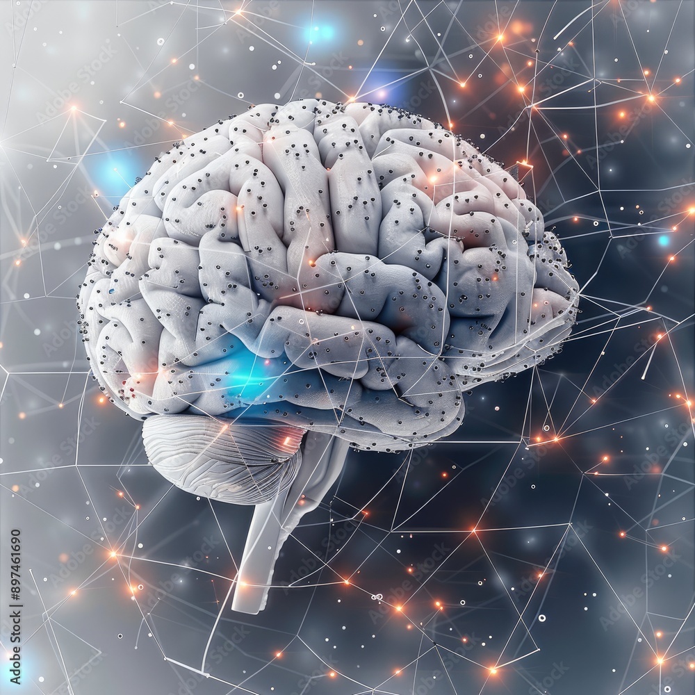 Aufkleber graphic of a brain with interconnected nodes. generative ai.