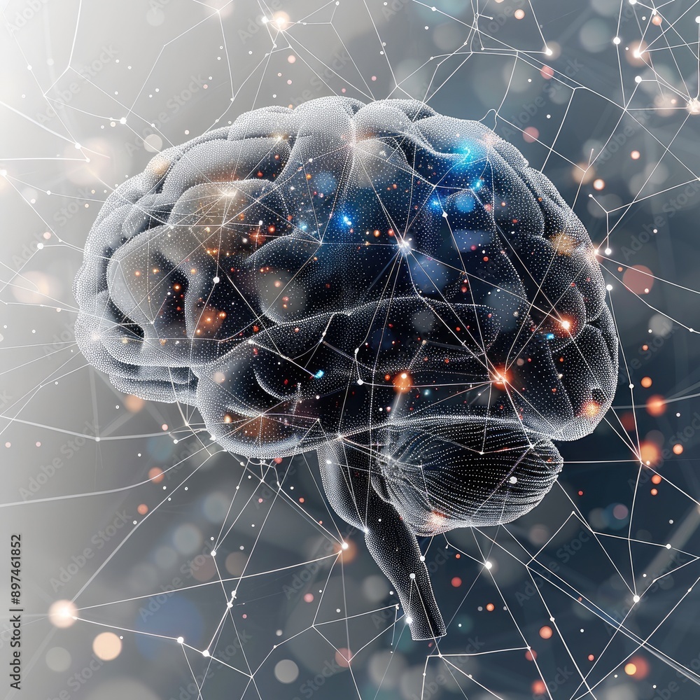 Leinwandbilder Graphic of a brain with interconnected nodes. Generative AI.