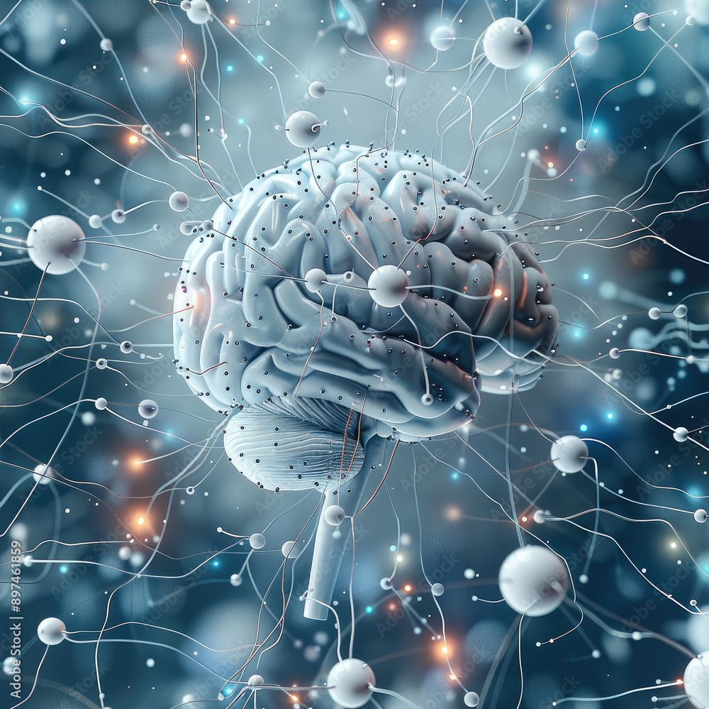Aufkleber graphic of a brain with interconnected nodes. generative ai.
