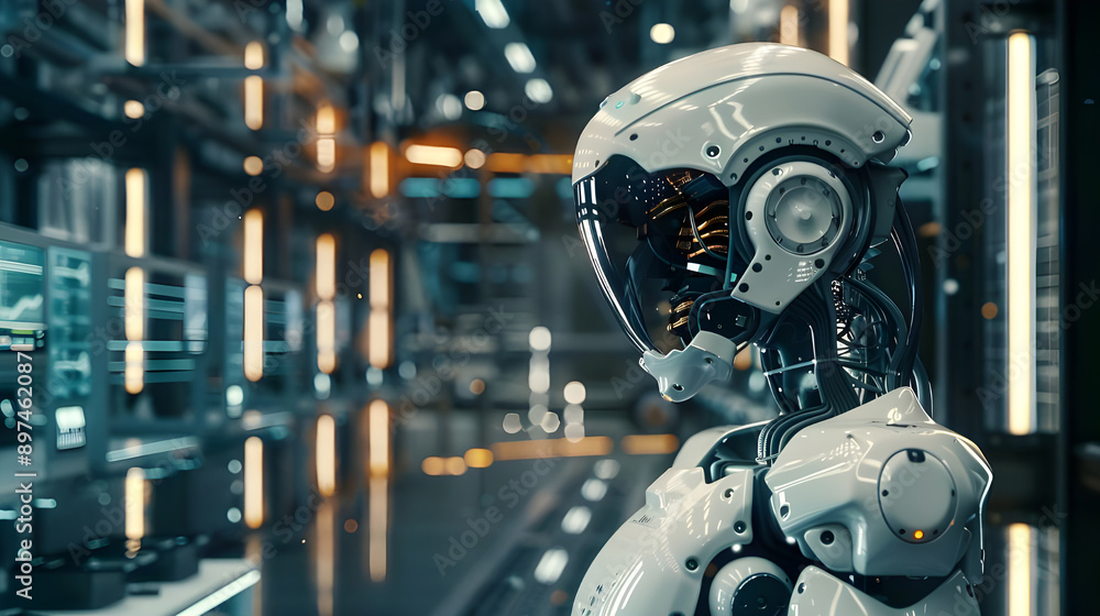 Poster a highly advanced robot in a cutting-edge laboratory, showcasing futuristic technology and innovatio