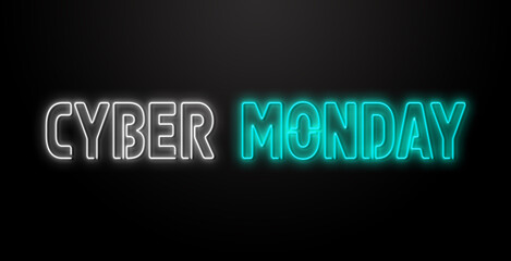 Obraz premium Bright signage. Neon Cyber Monday signboard. Retro neon sign on dark background with text Cyber Monday. Ready for your design, banner, advertising, business. Vector illustration.