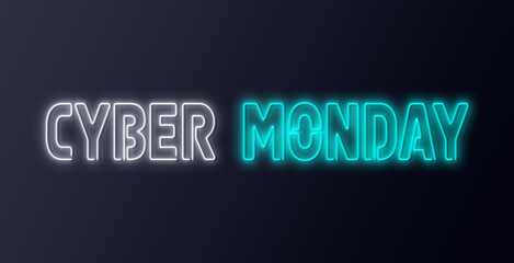 Bright signage. Neon Cyber Monday signboard. Retro neon sign on dark background with text Cyber Monday. Ready for your design, banner, advertising, business. Vector illustration.
