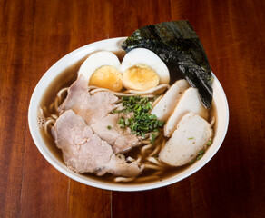 special wantan soup, with pork meat and vegetables. peruvian food, chifa