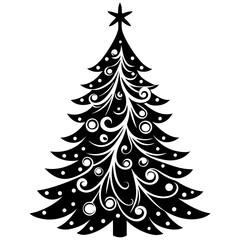 Beautifully decorated Christmas tree illustration vector on white background perfect for festive designs