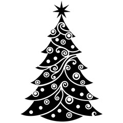 Beautifully decorated Christmas tree illustration vector on white background perfect for festive designs