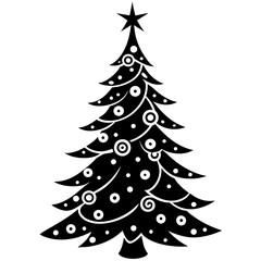 Beautifully decorated Christmas tree illustration vector on white background perfect for festive designs
