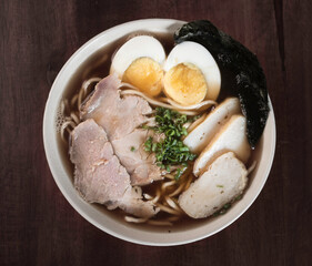 special wantan soup, with pork meat and vegetables. peruvian food, chifa