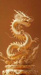 Obraz premium A gold dragon statue is sitting on a pedestal