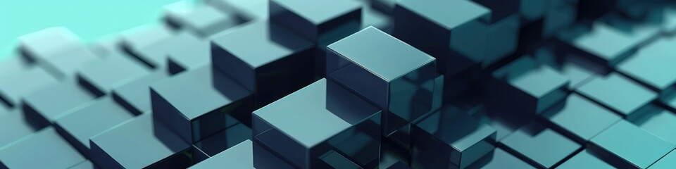 Close-up of 3D navy blocks creating a stock market uptrend, highlighting financial success on a teal background.