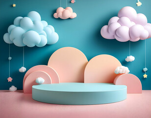  Baby Podium Background- A cute, baby-themed podium with clouds and pastel colors. Ideal for_1(29)