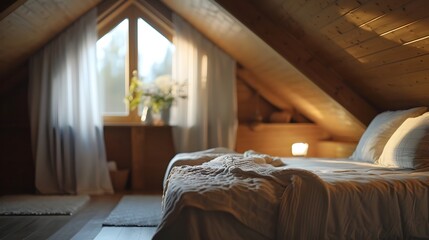 Cozy Loft Bedroom with Rustic Charm and Tranquil Atmosphere