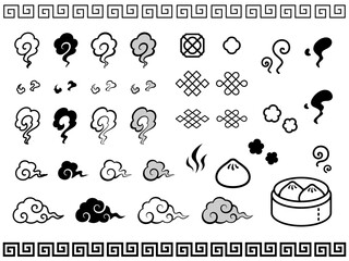 中華風をイメージした煙のイラスト素材セット