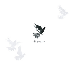 Fototapeta premium Minimalist design with a single black sumi-e style bird on white
