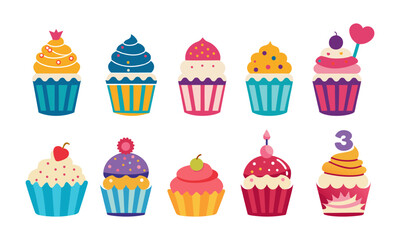 Cute cupcakes clipart illustration set