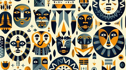 Intricate Tribal African Masks and Patterns in Earthy Tones - CGI Artwork