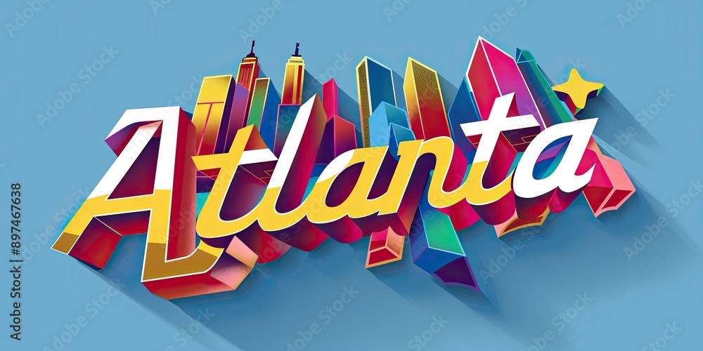 Wall mural Colorful Skyline Typography: Atlanta City Illustration