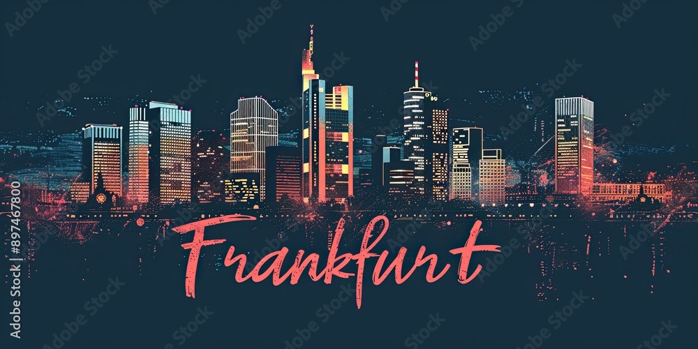 Canvas Prints Colorful Skyline Illustration of Frankfurt at Night