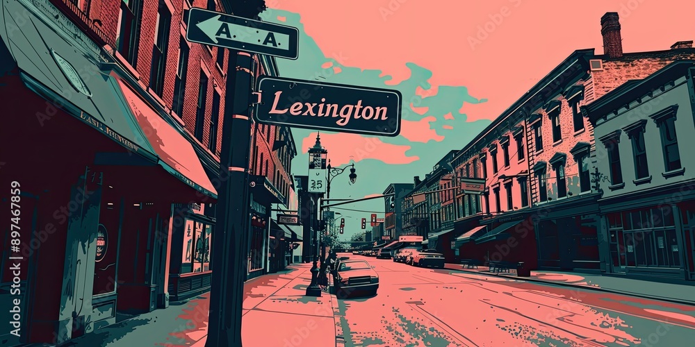 Canvas Prints Stylized Street Scene: Lexington Sign and Buildings