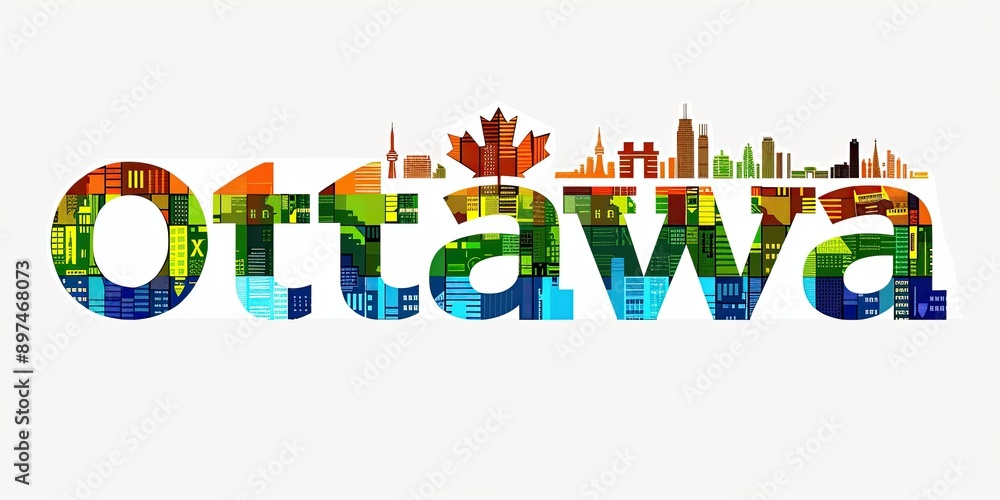 Poster Colorful Ottawa City Skyline with Typography