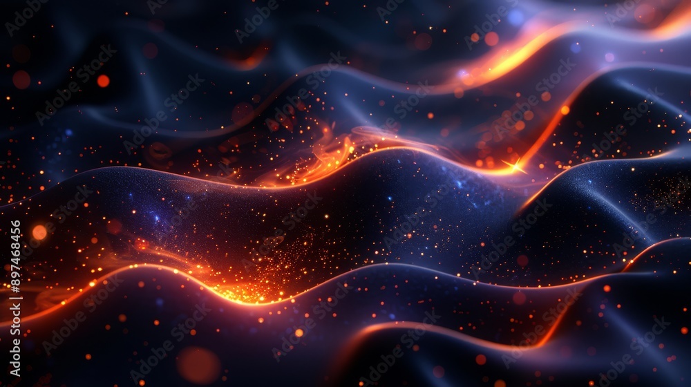 Aufkleber this artwork presents vibrant waves with fiery highlights and floating particles in a dynamic and ab