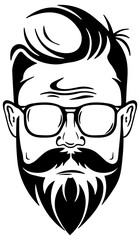 black silhouette of a man with a beard and glasses without background