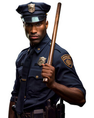 Obraz premium Police officers or security guards in full uniform holds a baton in readiness.
