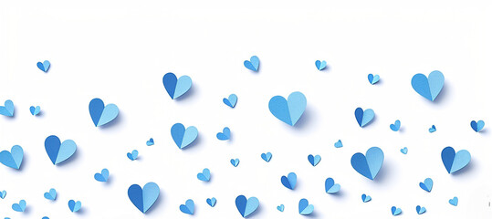 Happy Father's Day, love background with long horizontal border of beautiful falling blue color paper hearts, isolated on background, Happy Fathers Day, Valentines Day, vector illustration