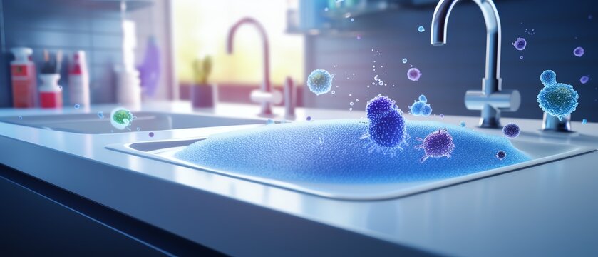 Pathogenic bacteria on bathroom countertops, germs, bathroom, illustrating potential health hazards