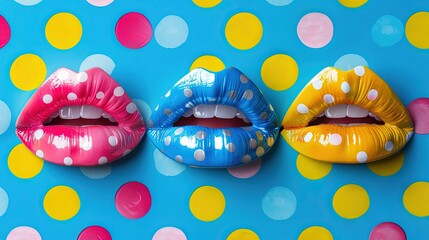 Vibrant Pop Art Polka Dots and Lips in Bright Colors - Abstract CGI Artwork