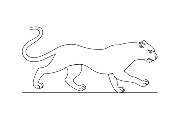 Black Panther Single Line Art Vector Illustration on White Background.