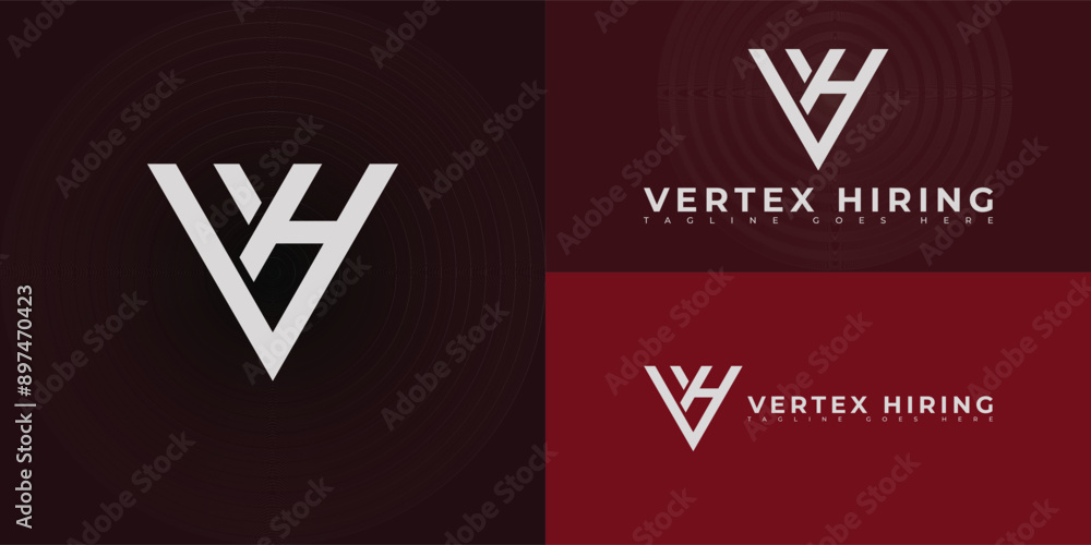 Poster abstract triangle initial letter vh or hv in silver-white color isolated on multiple background colo