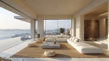 Modern living room sleek furniture minimal decor white walls large windows bright natural light Contemporary Photography