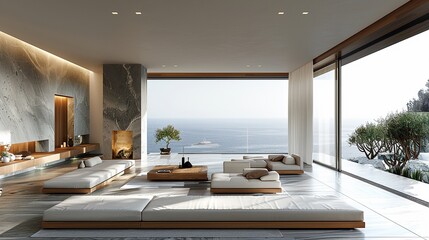 Modern living room sleek furniture minimal decor white walls large windows bright natural light Contemporary Photography