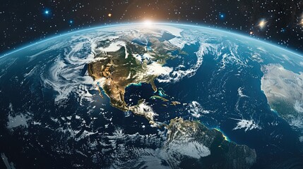 Obraz premium Flat view of Earth from space, focusing on continents and countries, with realistic textures and colors. Generative AI.