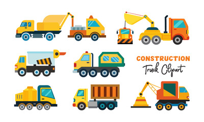 Construction Trucks Clipart Illustration Set