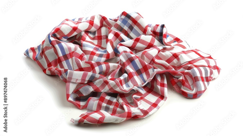 Poster crumpled checkered fabric on a white background textile pattern isolated
