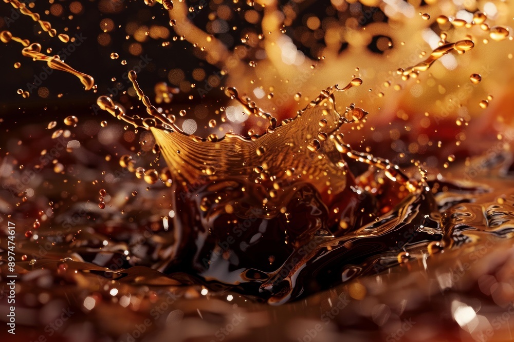 Poster coffee splashing and creating a crown shape with droplets