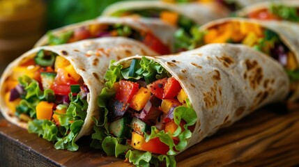 Vibrant Fresh Vegetable Wrap Close-Up, Ready to Eat Delightfully