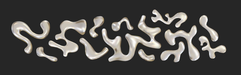 Chrome liquid shapes in y2k style. Realistic 3d metal silver fluid form in aesthetic futuristic.