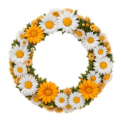 Wreath of daisies empty inside on transparent background