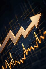 Cream colored arrow climbing a dark, sharp stock graph, high resolution,