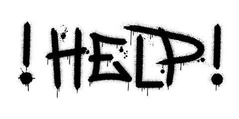 Help. Urban street graffiti style with splash effects and drops in black on white background. Vector Illustration © Logvin art