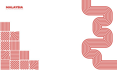Waving flat red lines design with red geometric pattern in white background